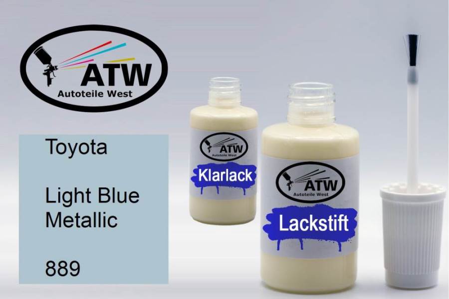 Toyota, Light Blue Metallic, 889: 20ml Lackstift + 20ml Klarlack - Set, von ATW Autoteile West.